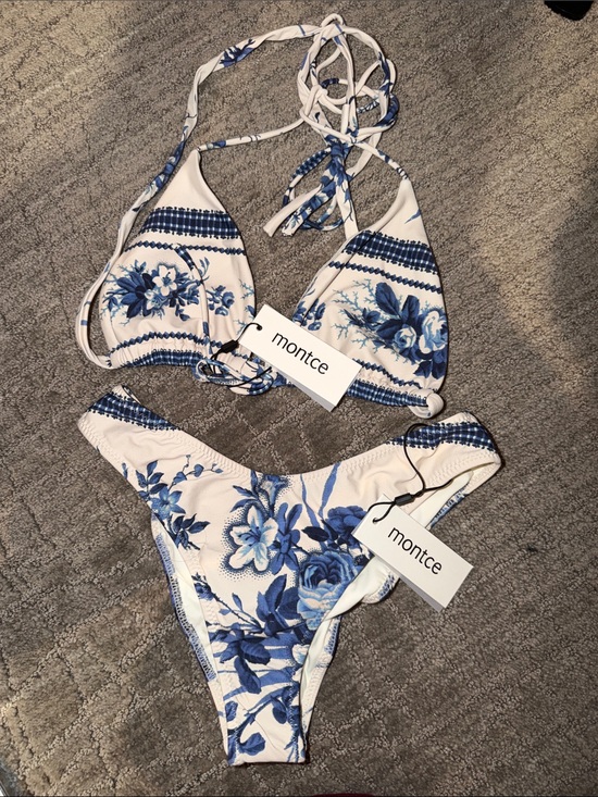 Montce Other - Montce White and Blue Floral Triangle Bikini Set
